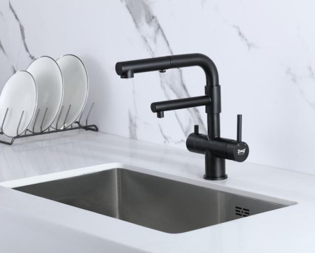 Смеситель для кухни с подключением к фильтру ZORG (SZR-3216 GRAFIT) с вытяжной лейкой, графит