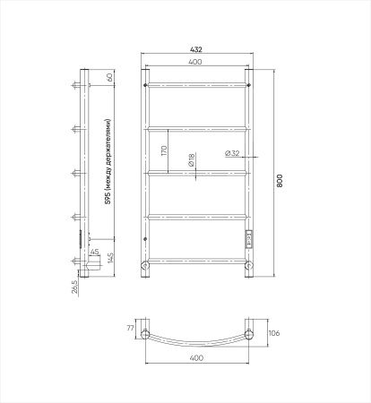 Полотенцесушитель электрический 800х400 INDIGO Arc Lux (LCALE80-40BRRt) универсальное подключение, черный