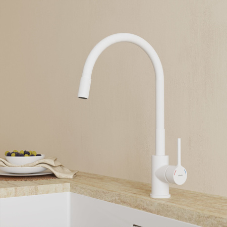 Смеситель для кухни с гибким изливом Milardo Meal (M01WT0FM05), белый