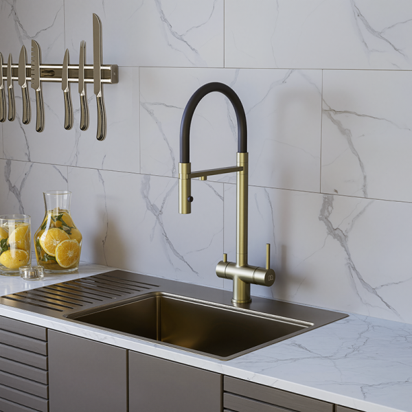 Смеситель для кухни с фильтром и гибким изливом DQ Kitchen (DA1462507Gold) золото матовое