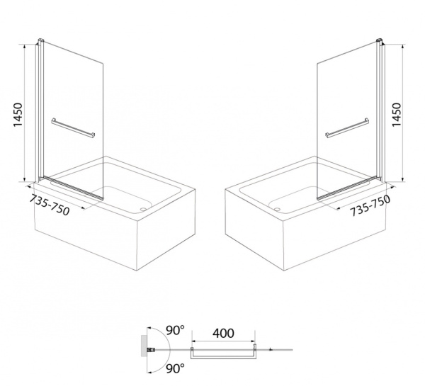 Шторка на ванну, 75 x 145 см, IDDIS Slide (SLI5BS7i90), черная