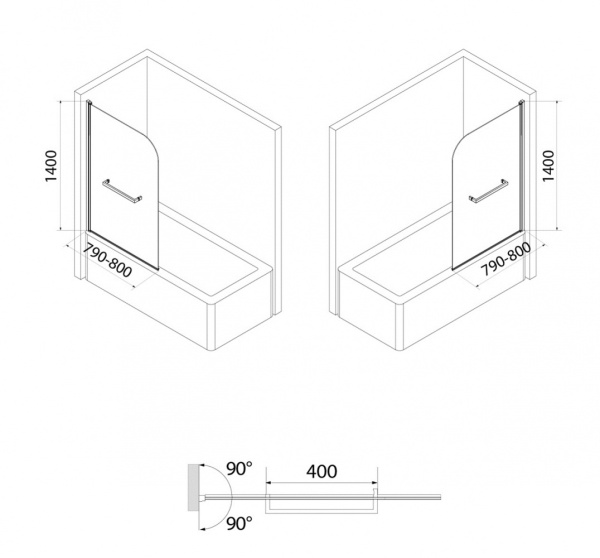 Шторка на ванну, 80 x 140 см, IDDIS Ray (RAY6CS8i90)