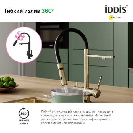 Смеситель для кухни с фильтром и гибким изливом IDDIS Ace (ACEMGFFi05), золото
