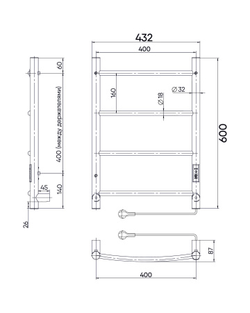 Полотенцесушитель электрический 600х400 INDIGO Arc Lux (LCALE60-40Rt) универсальное подключение