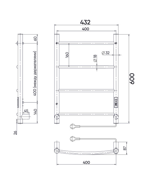 Полотенцесушитель электрический 600х400 INDIGO Arc Lux (LCALE60-40Rt) универсальное подключение
