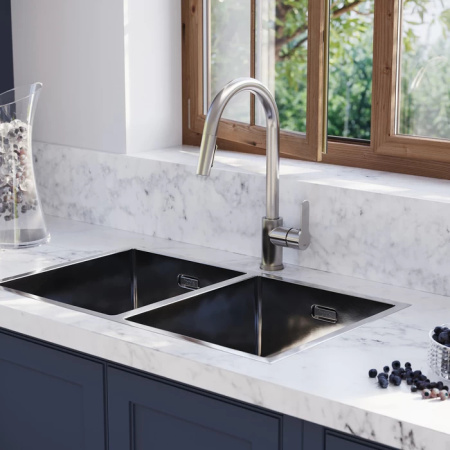 Смеситель для кухни IDDIS Cuba (CUBSTP0i05) с выдвижным изливом, сталь