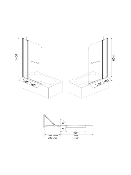 Шторка на ванну, 110 x 140 см, IDDIS Ray (RAY6CS1i90)