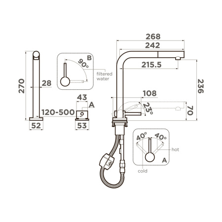 Смеситель для кухни OMOIKIRI Nara 2 Plus-S (4994369) с подключением к фильтру и вытяжной лейкой, сталь