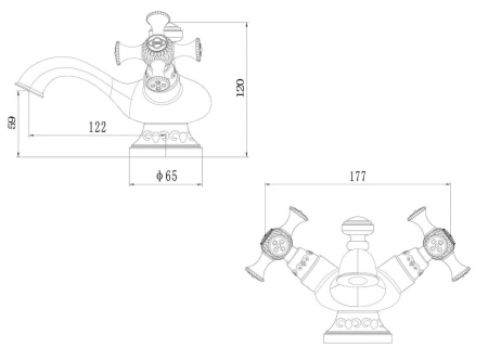 Смеситель для умывальника, бронза, ZORG серия ANTIC (A 6011U-BR)