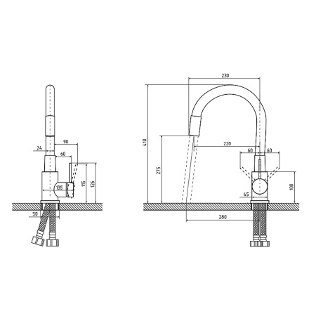 Смеситель для кухни Osgard Gron Gala (87383) с гибким изливом и с подключением к фильтру, сталь/белый