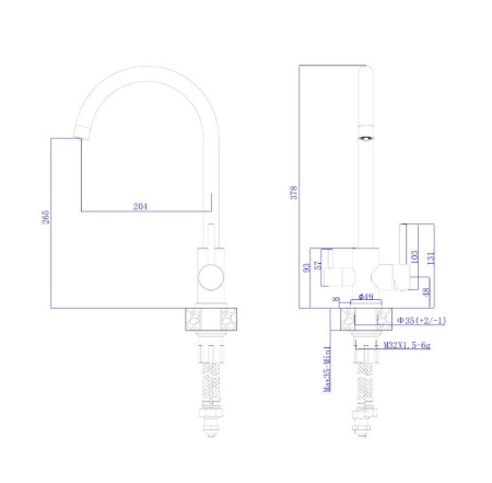Смеситель для кухни RUSH (SUS9035-37Black) с подключением к фильтру, черный