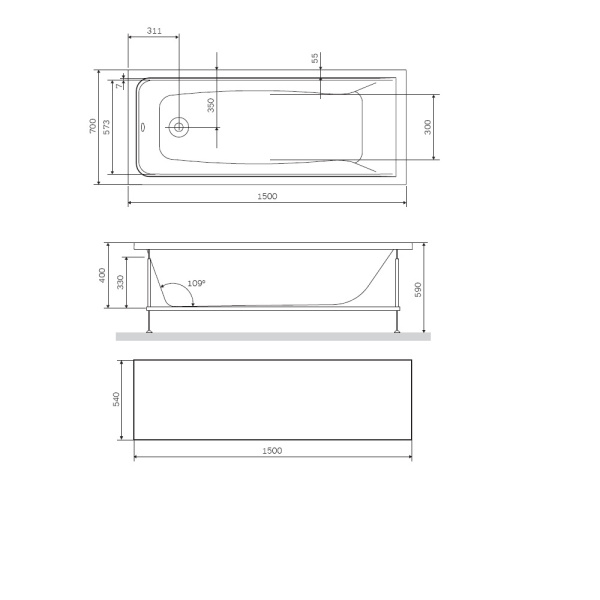 Фронтальная панель для ванны 150х70 см Am.Pm Gem (W90A-150-070B-P) черная