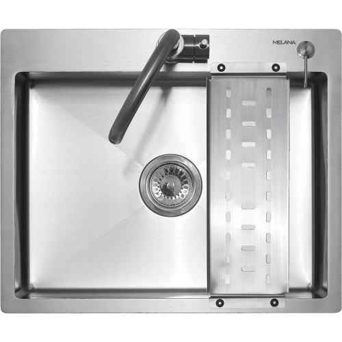 Мойка кухонная врезная 60х50 см MELANA Profline (MLN-R6050H) с дозатором и коландером
