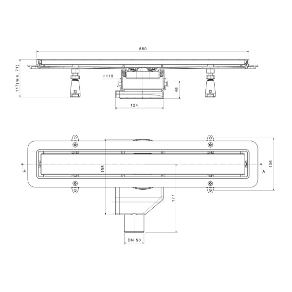 Душевой лоток 55 см POINT Гермес (PN50155) сталь
