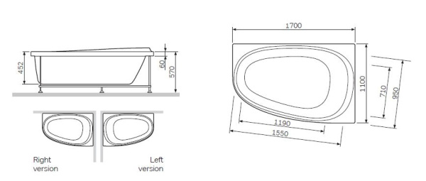 Ванна акриловая 170х110 см Am.Pm Like (W80A-170L110W-A), левосторонняя