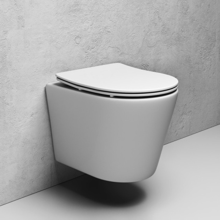 Подвесной безободковый унитаз ABELSBERG Element Ceramic (ELC70701WH) TornadoFlush и ультратонким сиденьем OneClick