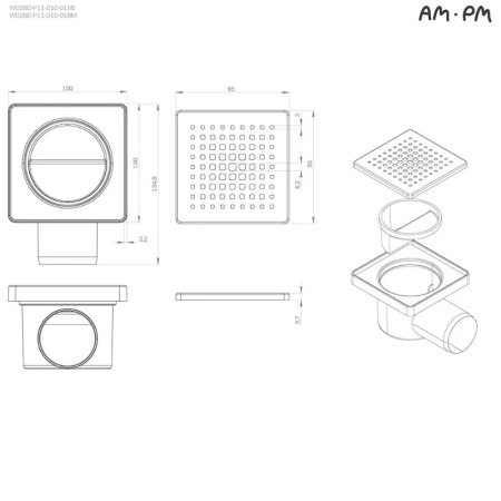 Душевой трап 10x10 см AM.PM PrimeFlow (W02BD-P11-010-01BM) черный