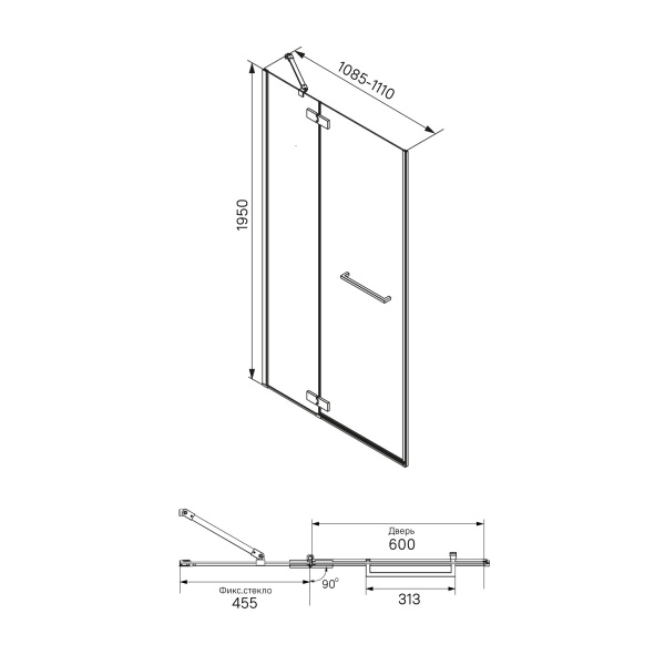 Душевая дверь, 110х195 см, IDDIS Slide (SLI6BH1i69) распашная, черная