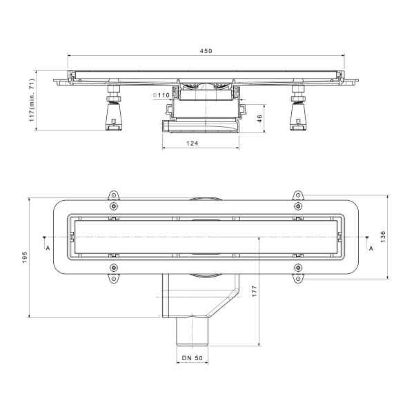 Душевой лоток 45 см POINT Гермес (PN50145) сталь