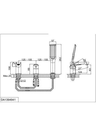 Смеситель на борт ванны DK Rhein.Marx (DA1394941) с ручным душем