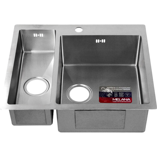 Мойка кухонная врезная 61х51 см MELANA Profline (MLN-RS6151HR) с двумя чашами, правосторонняя