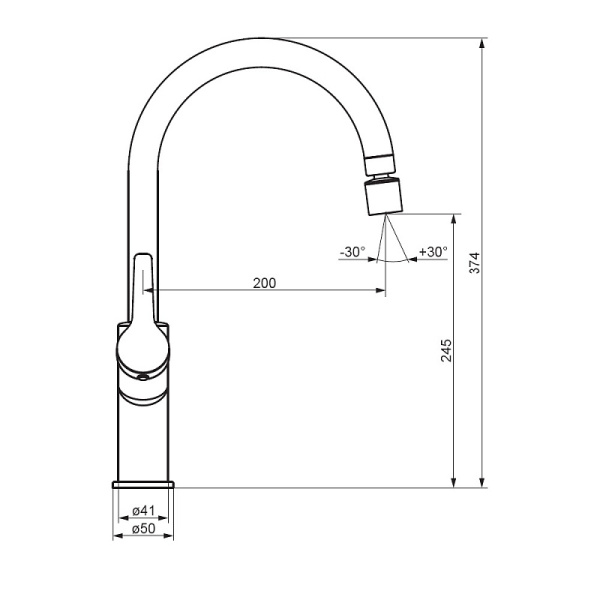 Смеситель для кухни DAMIXA Eclipse (310722300) с поворотным изливом, черный