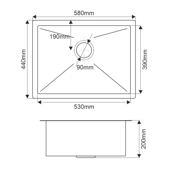 Мойка кухонная врезная 58х44см MELANA Profline (MLN-R5844HK) прямоугольная