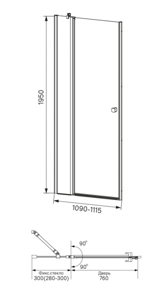 Душевая дверь, 110 x 195 см, IDDIS Ray (RAY6CP1i69), распашная