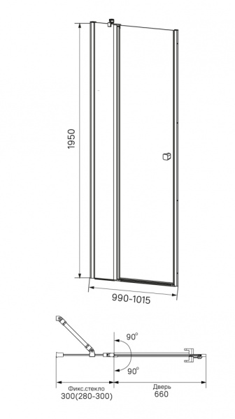 Душевая дверь, 100 x 195 см, IDDIS Ray (RAY6CP0i69), распашная