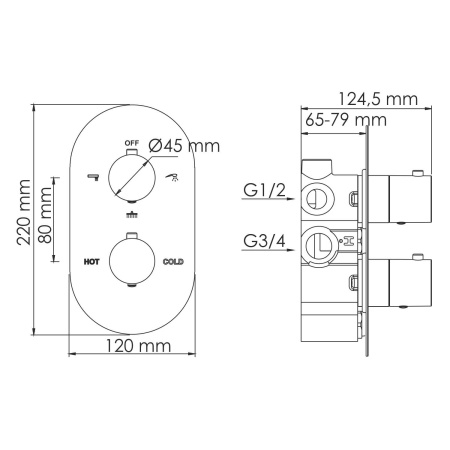 Термостатический смеситель для ванны и душа WasserKRAFT Elbe (7444 Thermo), черный