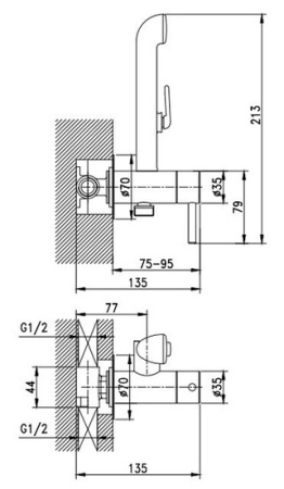 Встраиваемый смеситель для биде Milardo (001SBR0M08), с гигиеническим душем