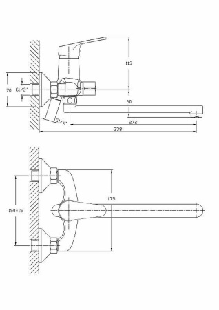 Смеситель для ванны Haiba (HB2216) с длинным изливом и душевой лейкой