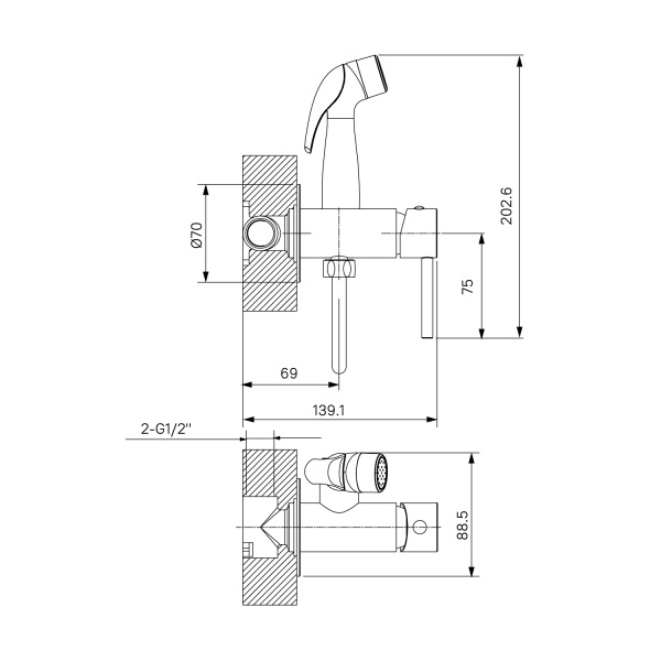 Встраиваемый смеситель с гигиеническим душем Milardo Tidy (001BLR0M08) черный
