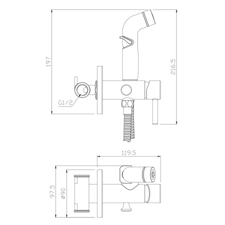 Встраиваемый смеситель для биде Olives Balear (13142BL) с гигиеническим душем