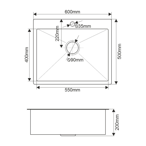 Мойка кухонная врезная 60х50 см MELANA Profline (MLN-R6050HK) с коландером