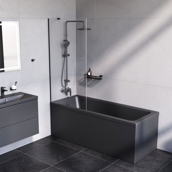 Душевая шторка на ванну 80х140, прозрачная Am.Pm Gem (W90BS-080-140BT) черная