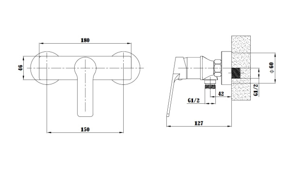 Смеситель для душа ESKO SINGAPORE  black (SB 80) без излива, черный