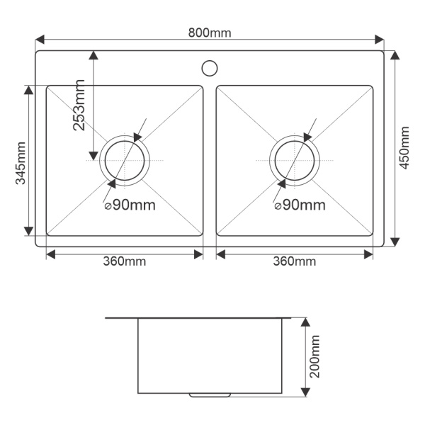 Мойка кухонная врезная 80х45 см MELANA Profline (MLN-RS8045H) с двумя чашами