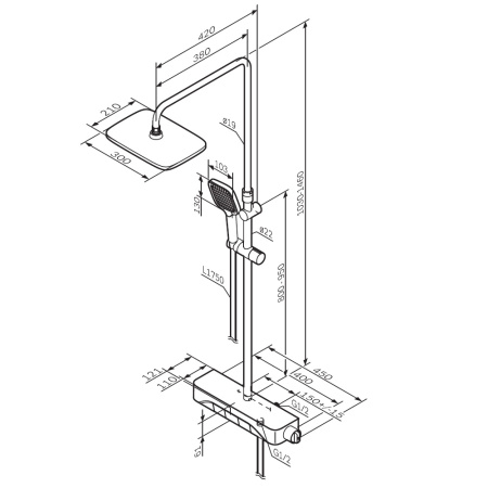 Душевая система для душа Am.Pm Func (F078F222) без излива,  с термостатом, черная