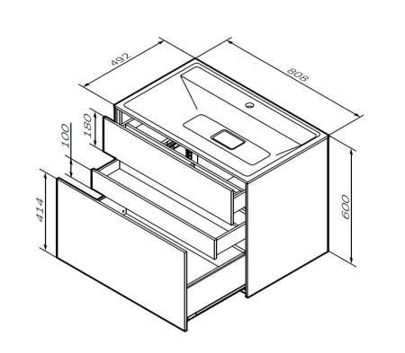 База под раковину 80 см, подвесная Am.Pm Inspire v2.0 (M50AFHX0803GM), графит