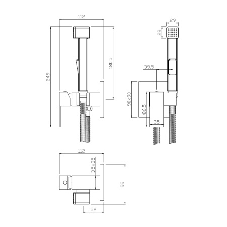 Встраиваемый смеситель для биде Olives Granada (05131GN) с гигиеническим душем