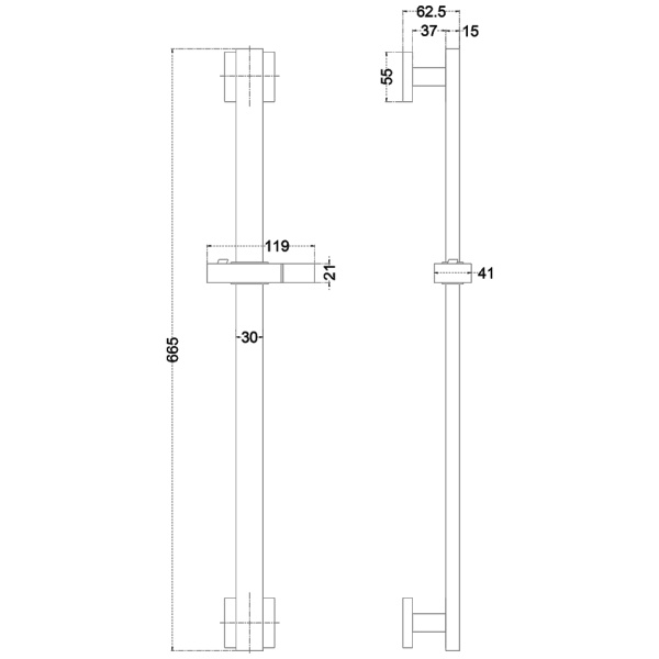 Штанга для душа MELANA Cubo (610206) нержавеющая сталь, прямоугольная