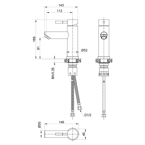 Смеситель для раковины Olives Balear (13100BL) с низким изливом