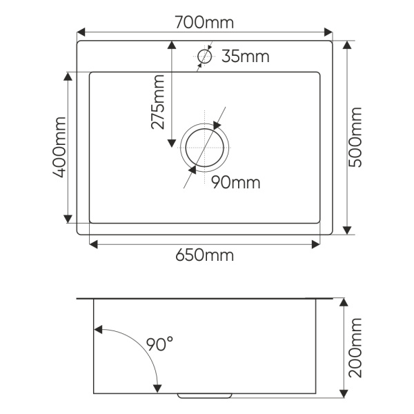 Мойка кухонная врезная 70х50 см MELANA Profline (MLN-R7050H) прямоугольная