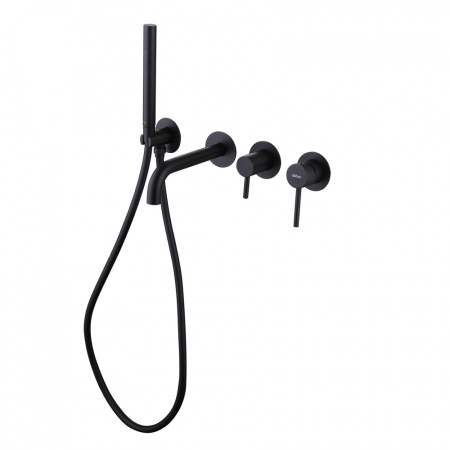 Встраиваемый смеситель для ванны ABBER Wasser Kreis (AF8130B) с душевой лейкой, черный матовый