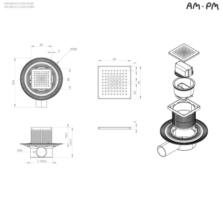 Душевой трап 10x10 см AM.PM MasterFlow (W01BD-P11-010-01BM) черный