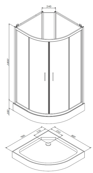 Душевая кабина 90х90 Am.Pm New Joy (W85C-001-090GT), без крыши, графит