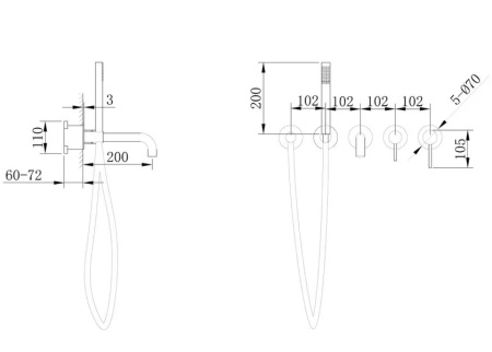 Встраиваемый смеситель для ванны ABBER Wasser Kreis (AF8130B) с душевой лейкой, черный матовый