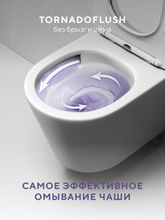 Подвесной безободковый унитаз ABELSBERG Element Ceramic (ELC70701WH) TornadoFlush и ультратонким сиденьем OneClick