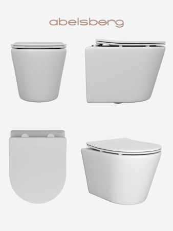 Подвесной безободковый унитаз ABELSBERG Element Ceramic (ELC70701WH) TornadoFlush и ультратонким сиденьем OneClick